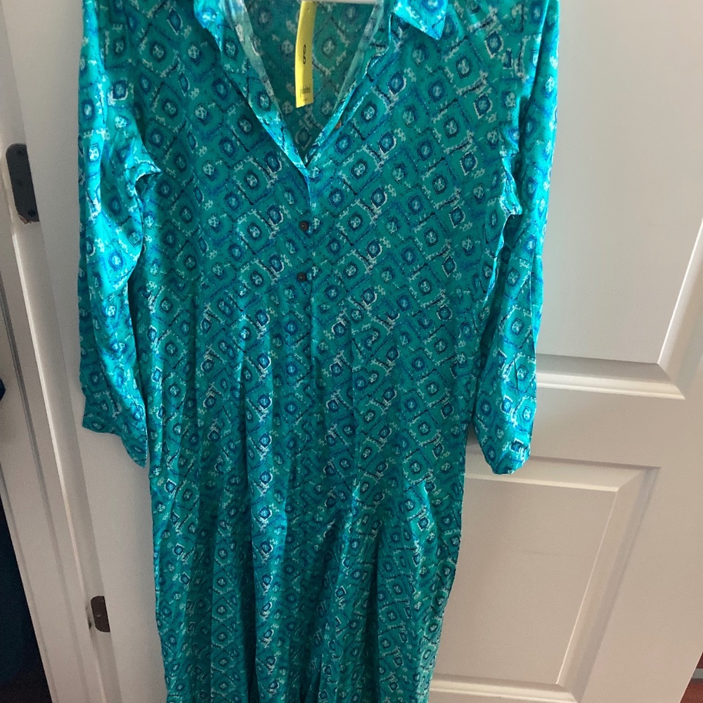 Global Desi Viscose Collared Maxi Dress with Full Cuffed Sleeves and Front Slit